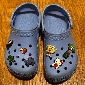 Blue Crocs w/ Jibbitz - Women's - Size 8